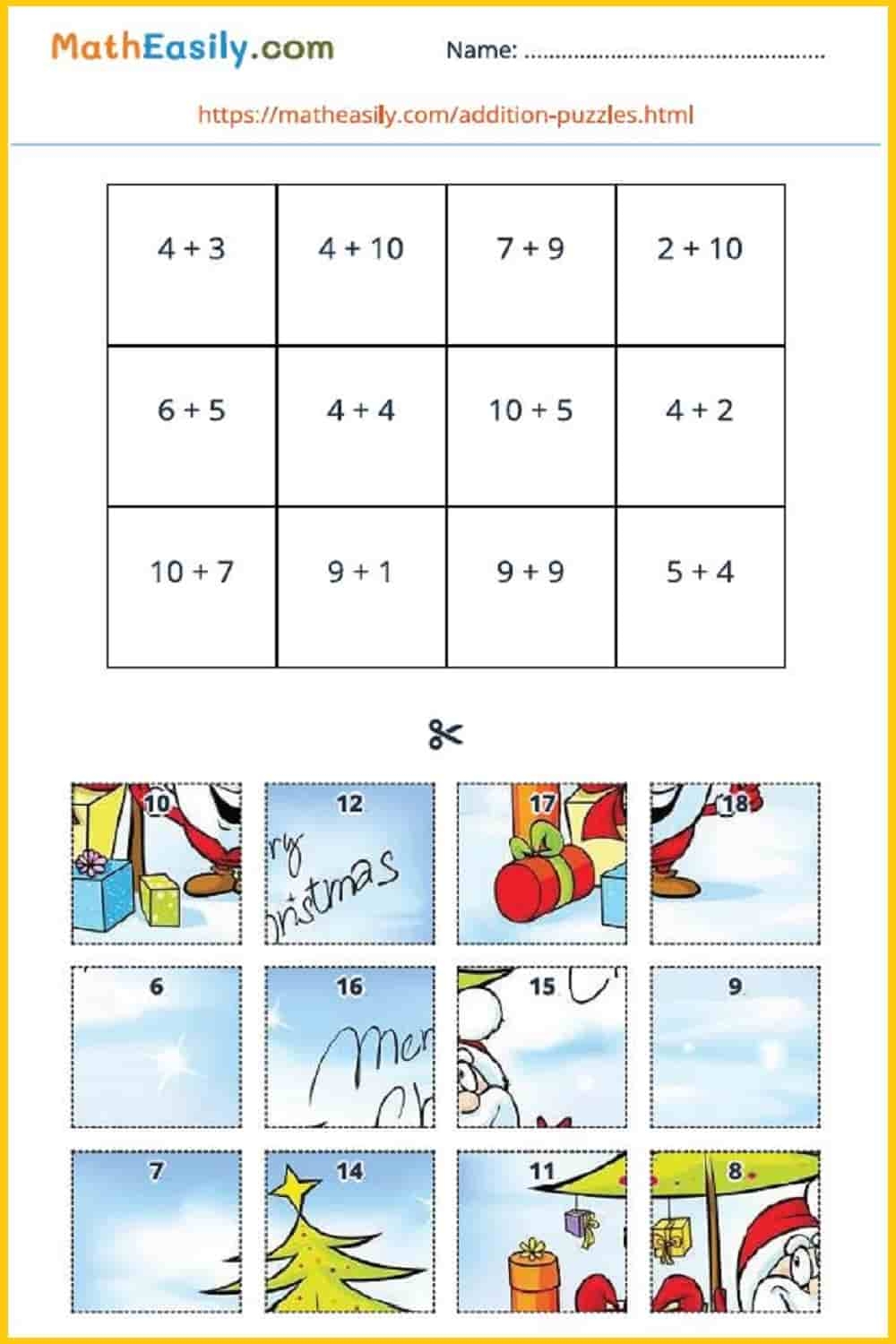 Math Addition Puzzles ONLINE Printable Math Addition Puzzles ONLINE Printable