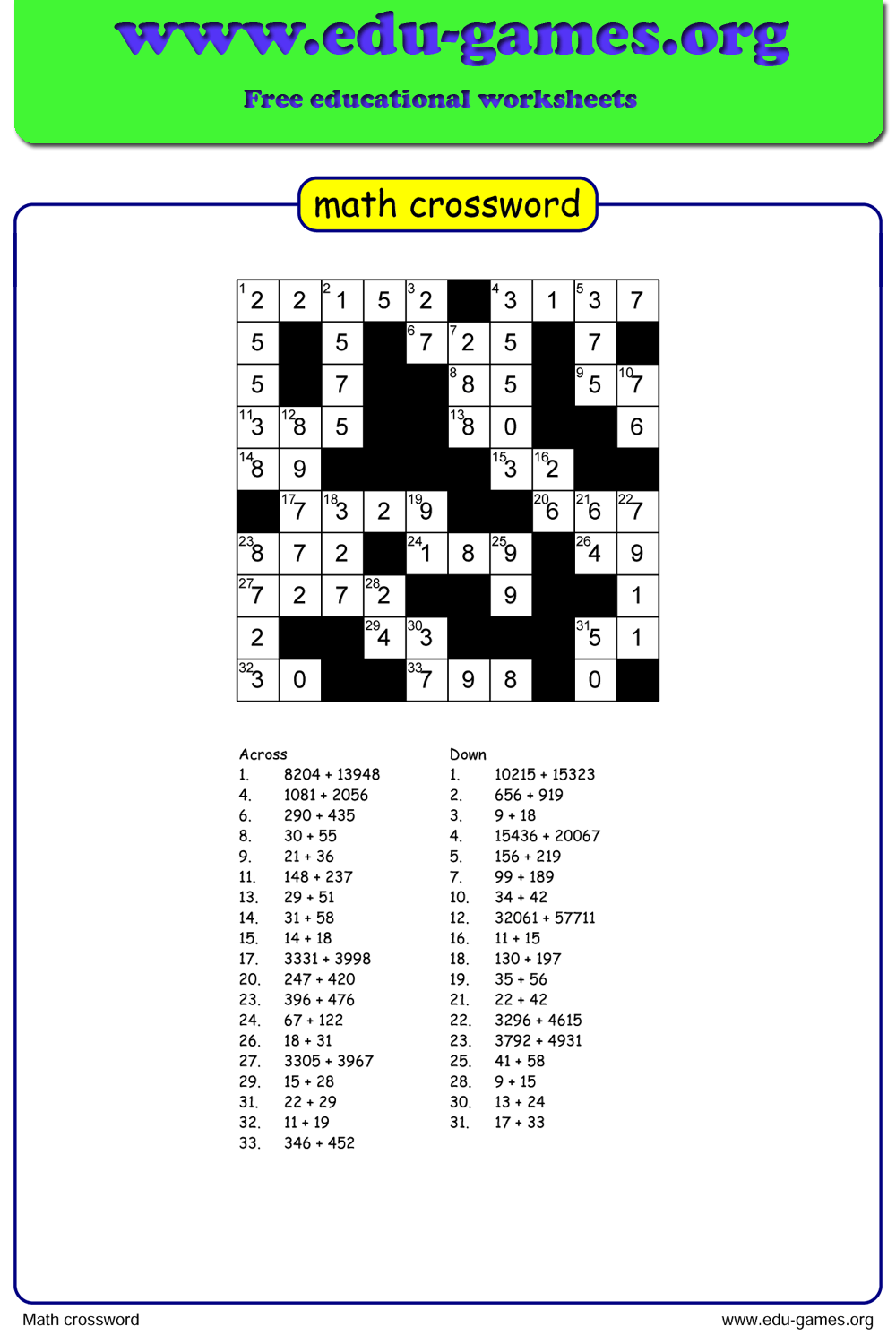 Math Crossword Puzzle Maker Free Printable Worksheets Worksheets Library