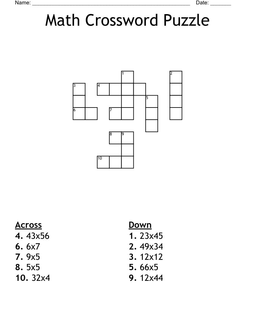 Math Crossword Puzzle WordMint Math Crossword Puzzle WordMint