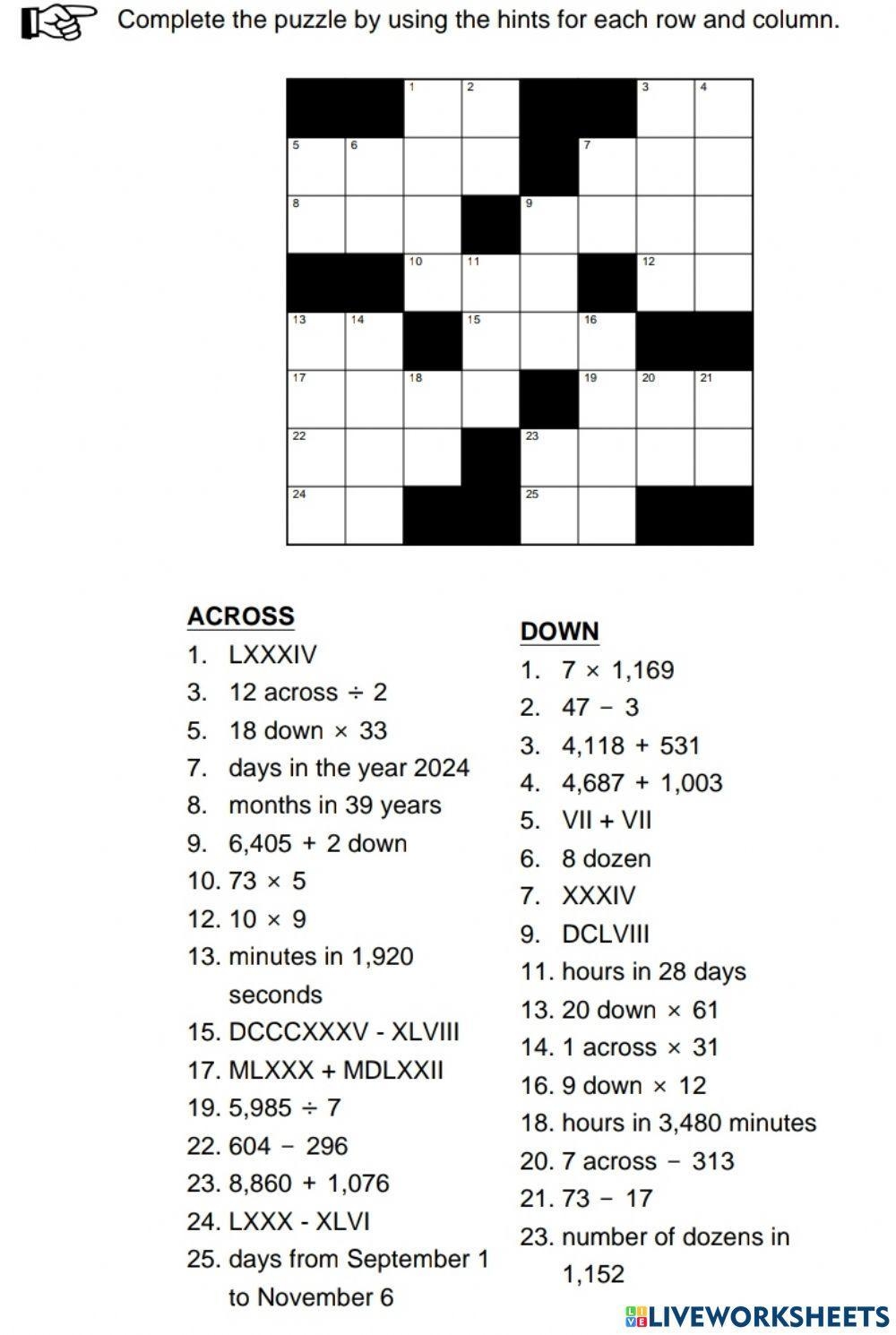 Maths Crossword Puzzles Maths Crossword Puzzles