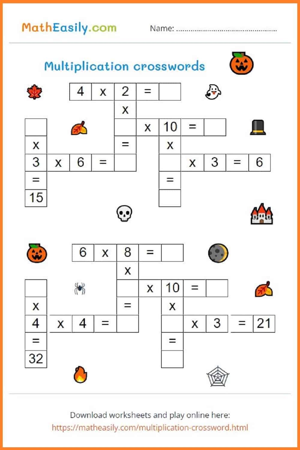 Math Halloween Puzzles Online PDF 