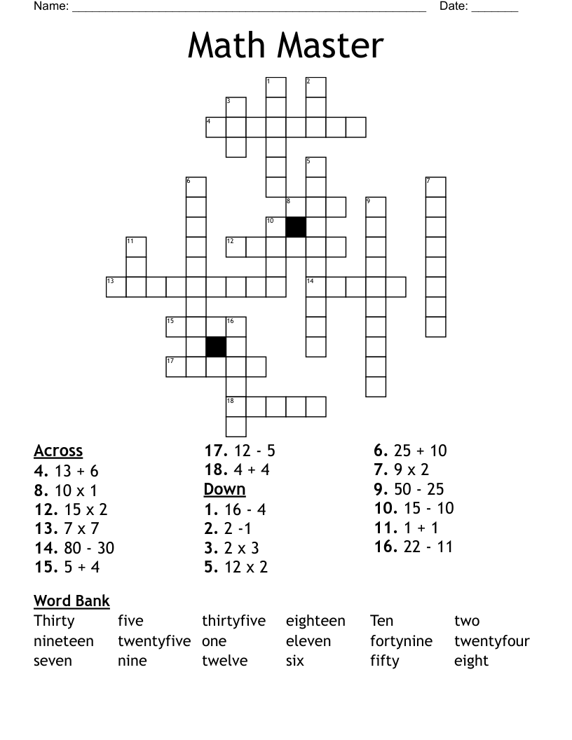 Math Master Crossword WordMint