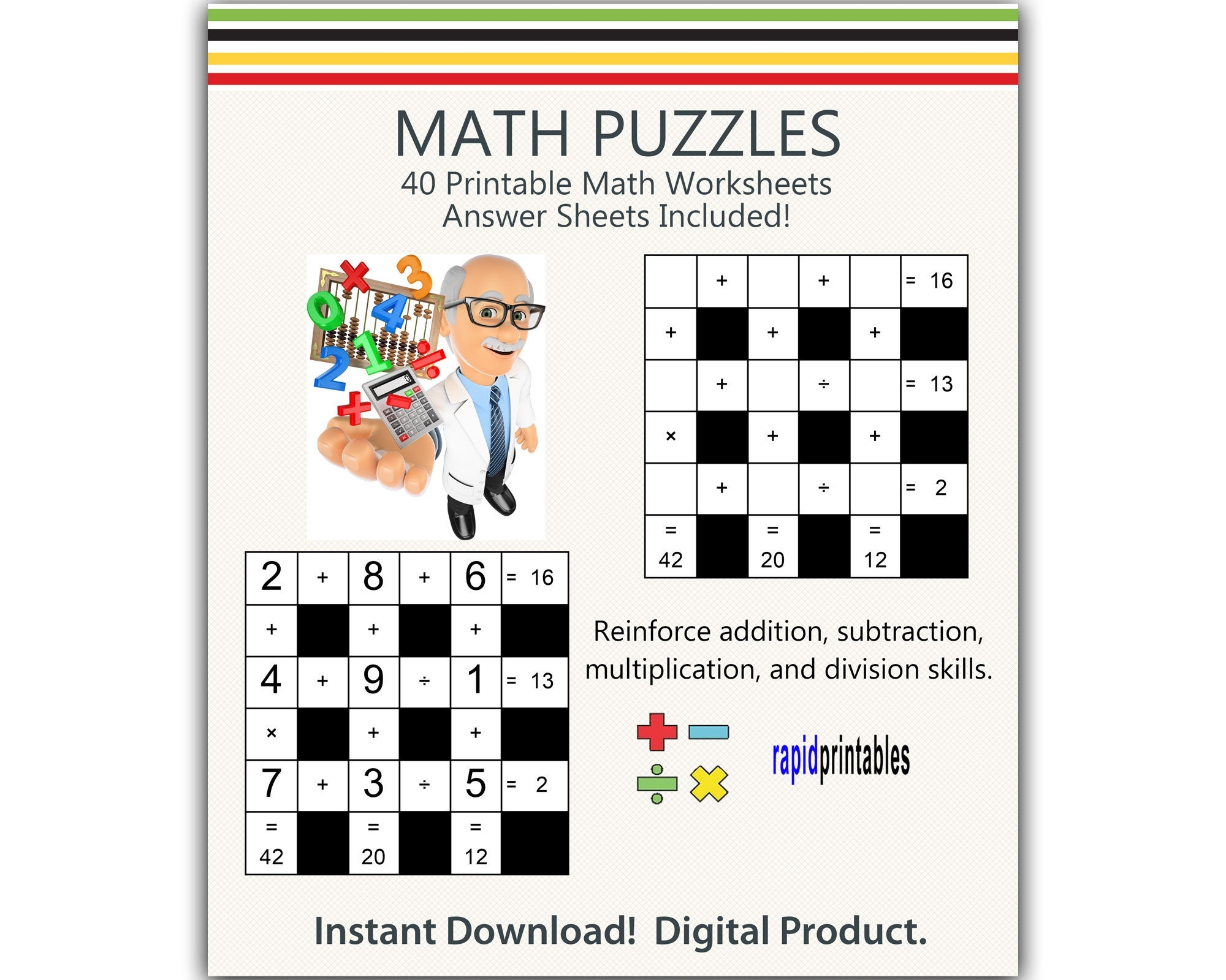 Math Printable Worksheets 40 Math Puzzle Worksheets To Reinforce Addition Subtraction Multiplication And Division Skills In Children Etsy Math Printable Worksheets 40 Math Puzzle Worksheets To Reinforce Addition Subtraction Multiplication And Division Skills In Children Etsy
