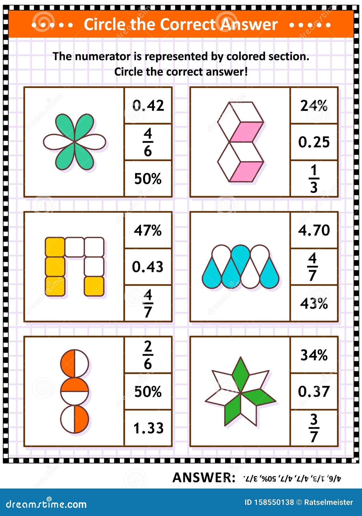 Math Puzzle Worksheet Or Task Cards To Learn And Practice Fractions Decimals Percentage Stock Vector Illustration Of Game Mathematics 158550138