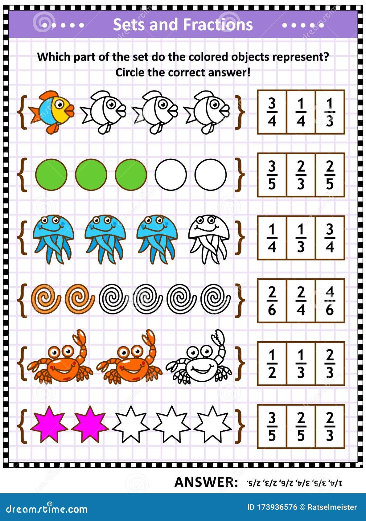 Math Skills Training Puzzle Or Worksheet With Pictorial Fraction Math Skills Training Puzzle Or Worksheet With Pictorial Fraction