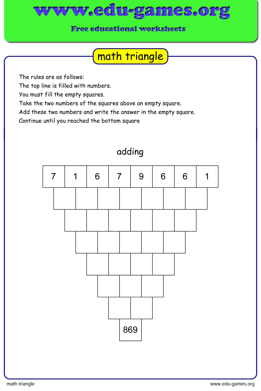 Math Triangle Puzzle Worksheet Maker Edu games Math Triangle Puzzle Worksheet Maker Edu games