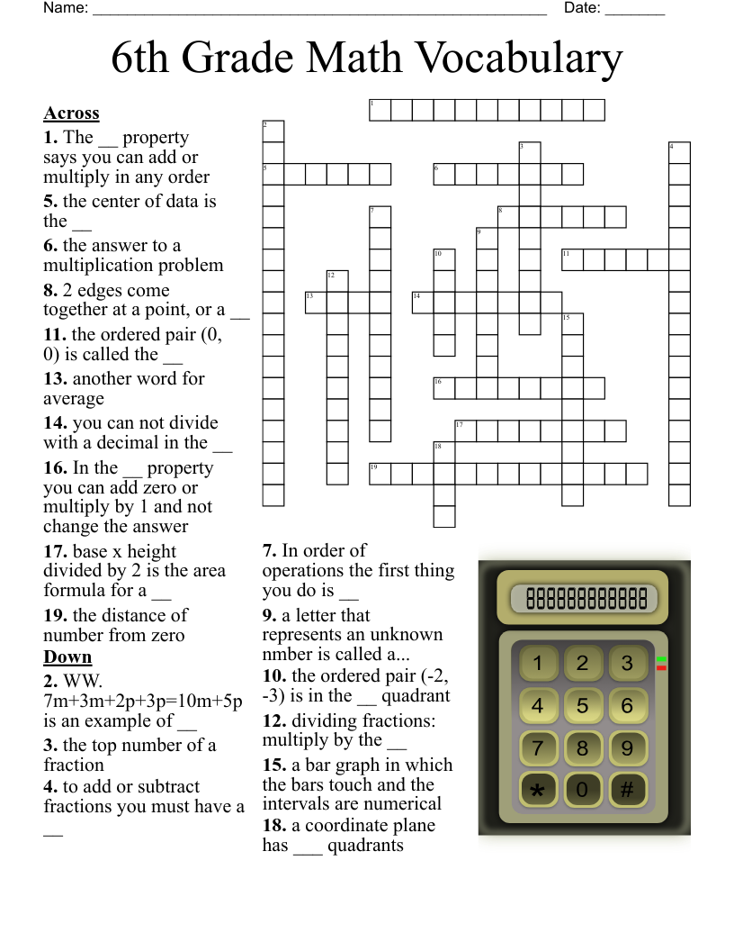 Math Terms Crossword Puzzle Printable