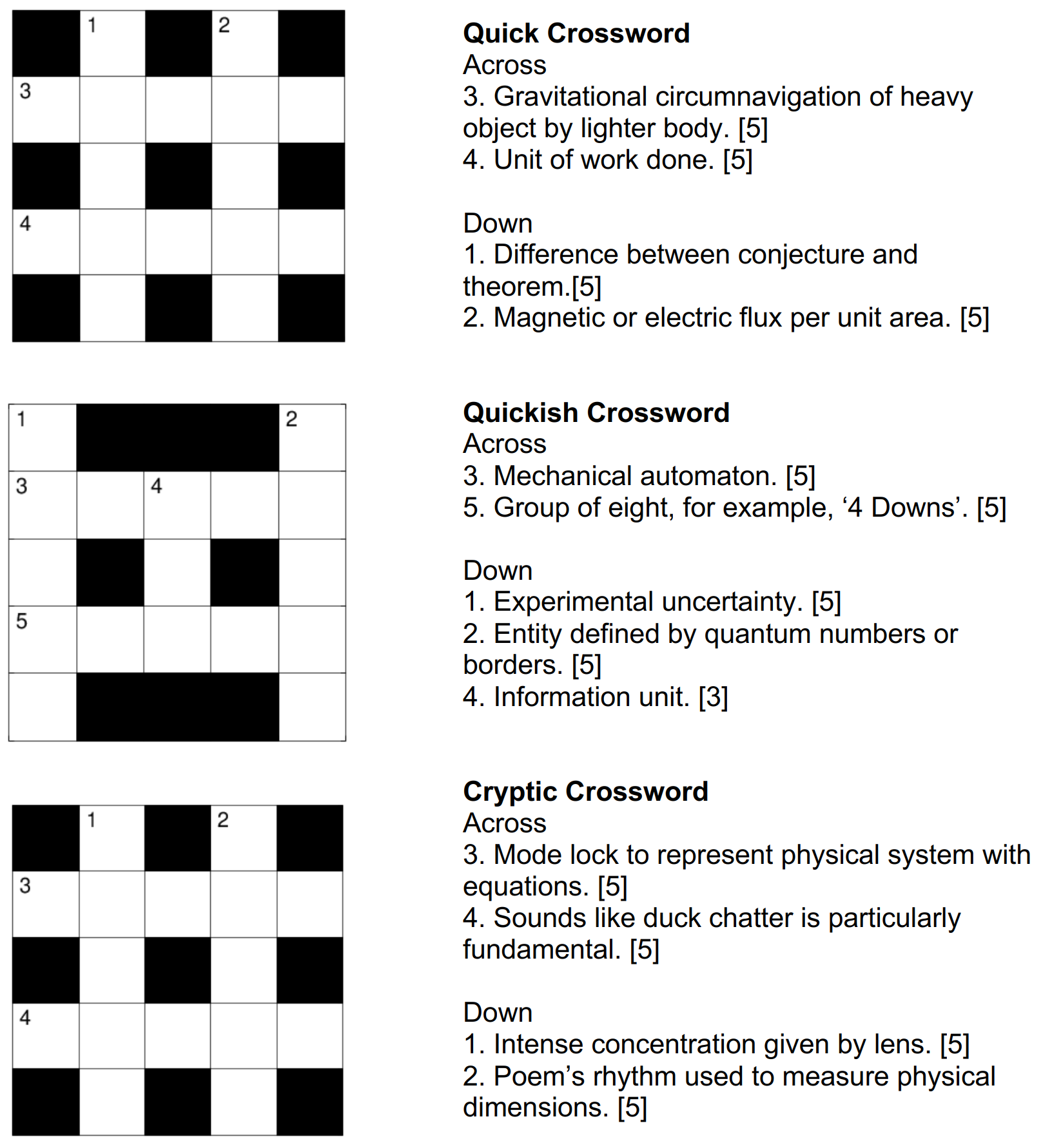 Mathematics Three Mini crosswords With Maths physics Theme Puzzling Stack Exchange