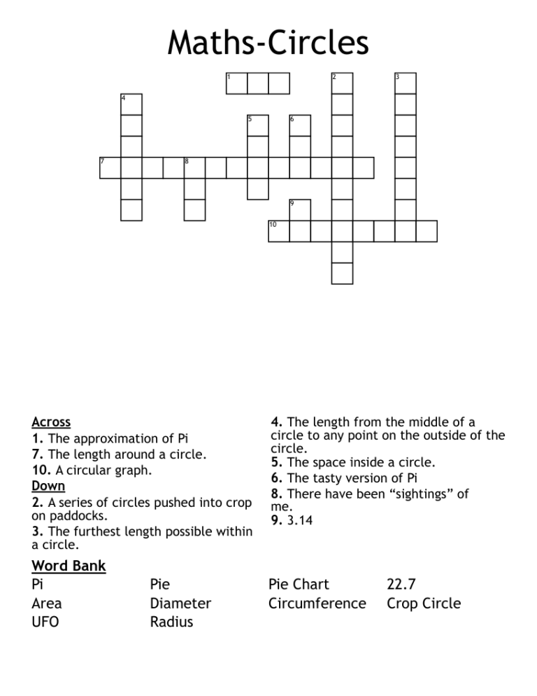 Maths Circles Crossword WordMint