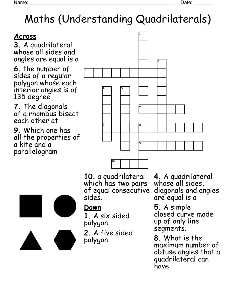 Maths Understanding Quadrilaterals Crossword WordMint