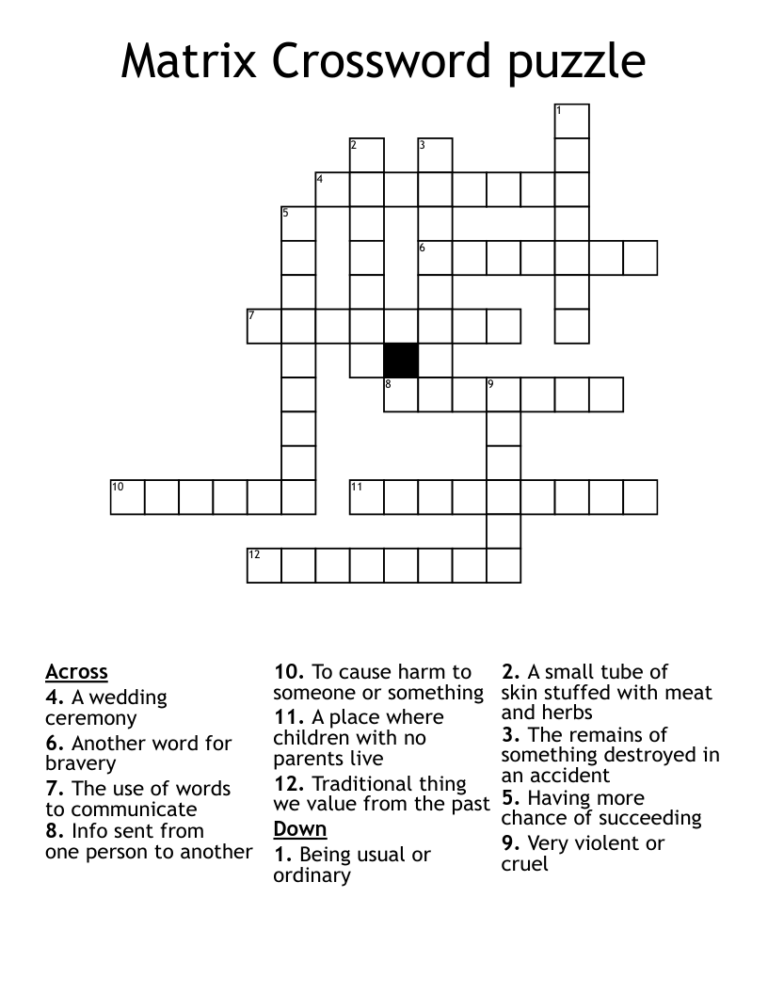 Matrix Crossword Puzzle WordMint