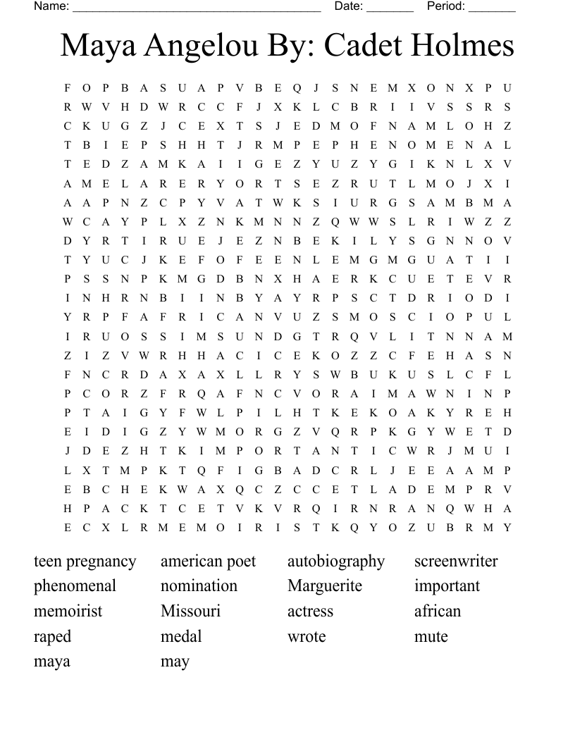 Maya Angelou By Cadet Holmes Word Search WordMint