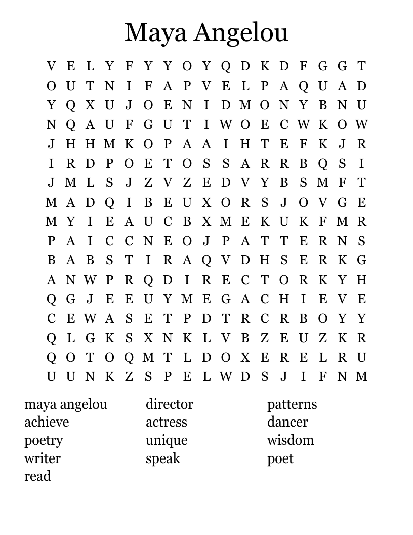 Maya Angelou Word Search WordMint