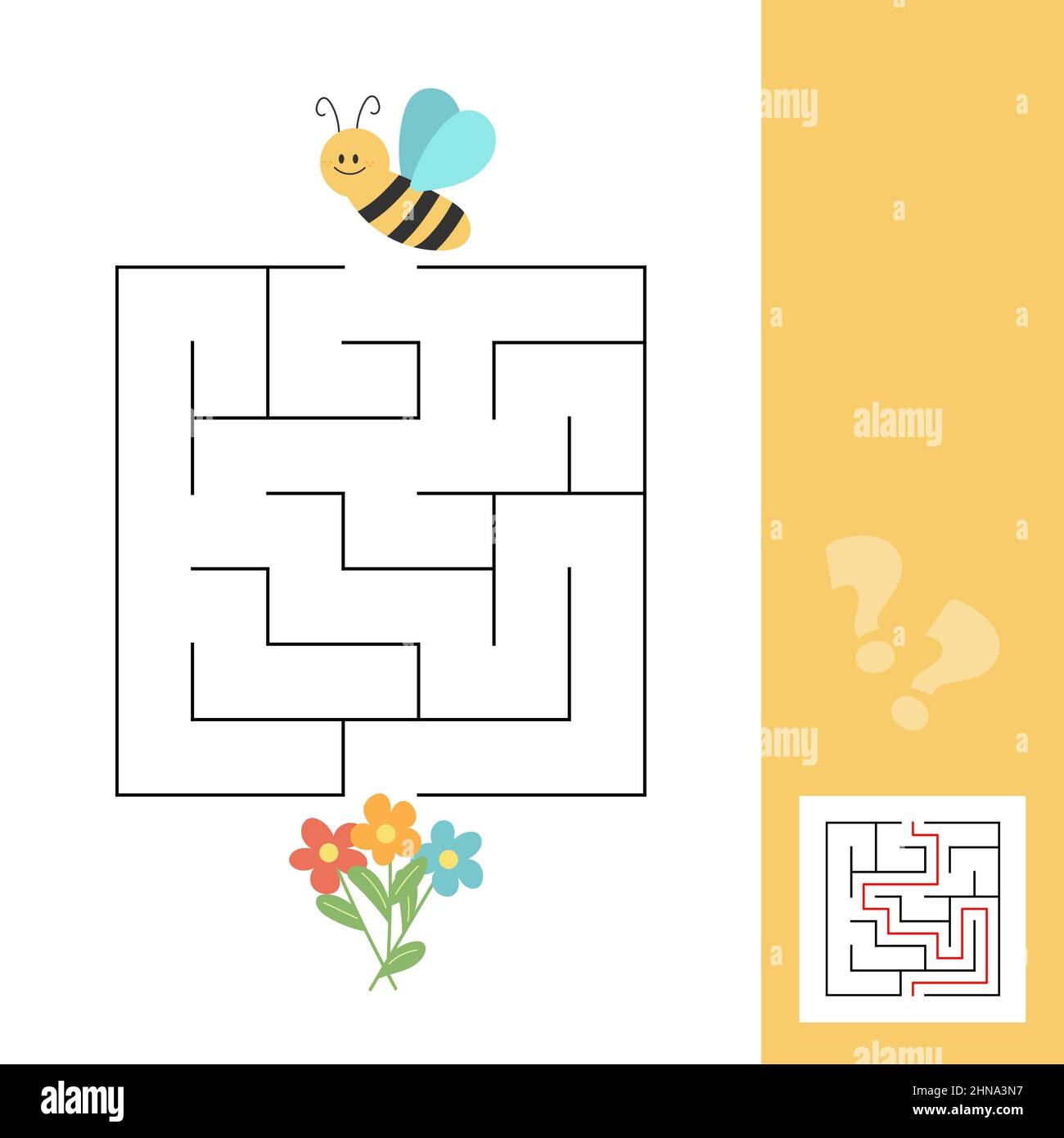 Maze Puzzle For Children Help Bee Find Flower Kids Activity Maze Puzzle For Children Help Bee Find Flower Kids Activity
