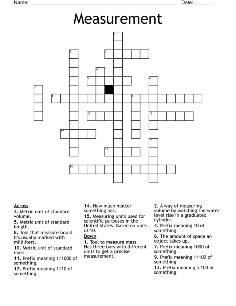 Measurement Crossword WordMint