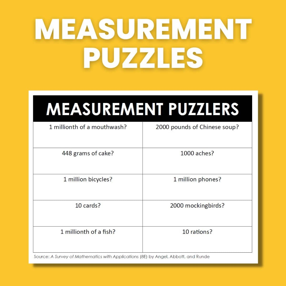 Measurement Puzzlers Math U003d Love