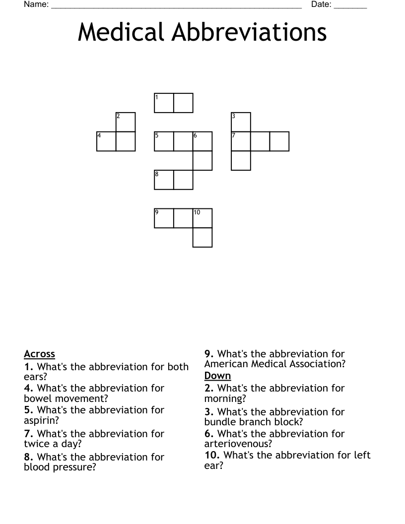 Medical Abbreviations Crossword WordMint