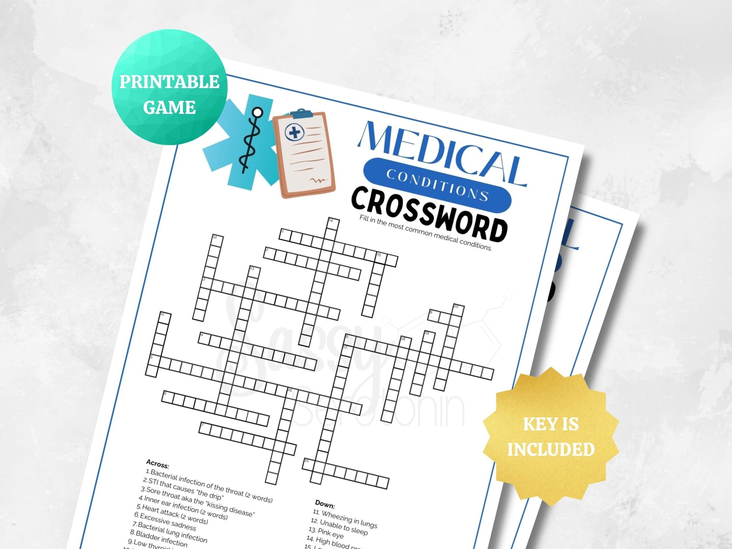 Hospital Crossword Puzzle Worksheets