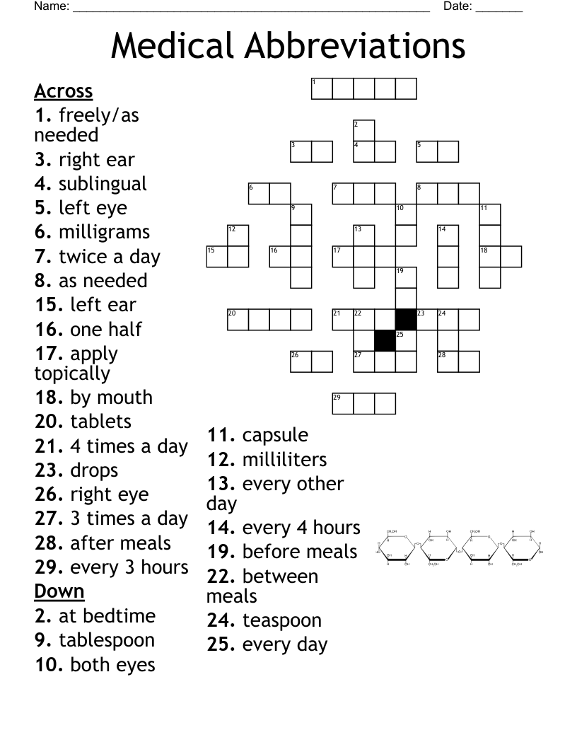 Free Printable Medical Terminology Crossword Puzzles