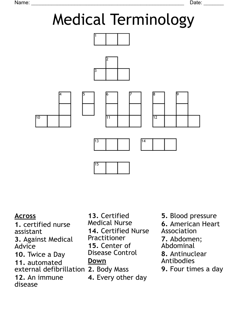 Medical Terminology Crossword WordMint