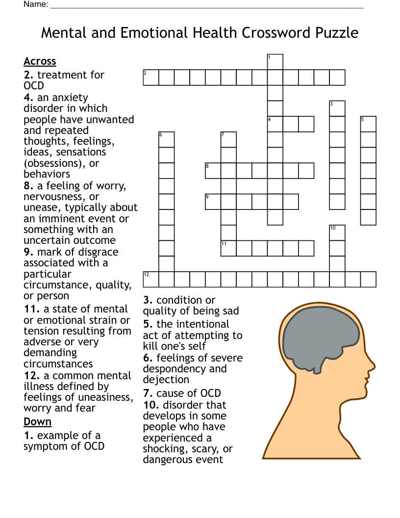 Printable Mental Health Crossword Puzzle