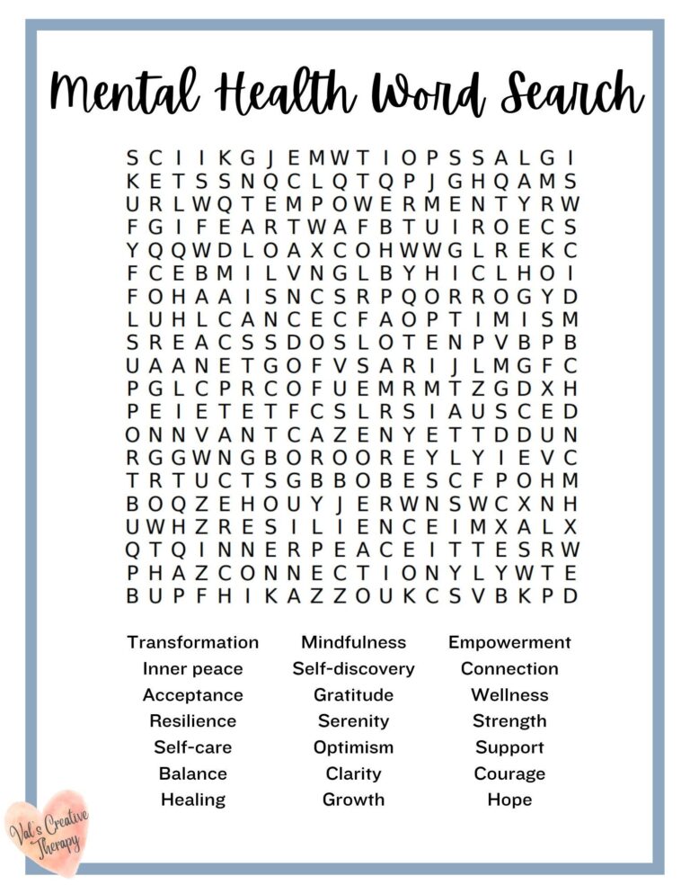 Mental Health Crossword Calming Crossword Puzzle Feel Good Puzzle