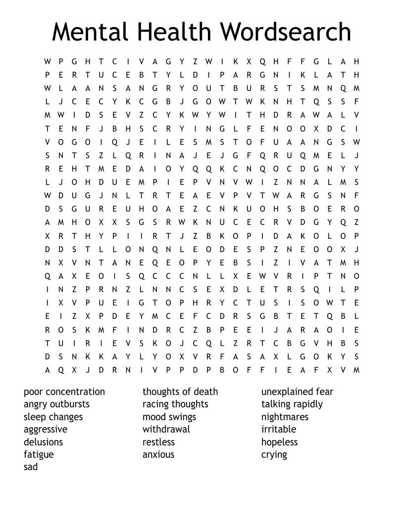 Mental Illness Crossword Puzzle Printable Mental Illness Crossword Puzzle Printable