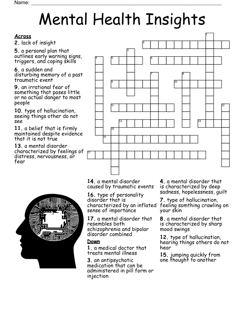 MENTAL ILLNESS CROSSWORD WordMint MENTAL ILLNESS CROSSWORD WordMint