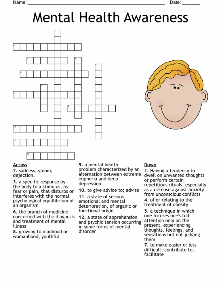Mental Illness Crossword WordMint