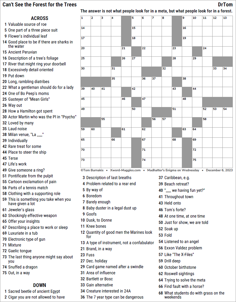 MEOW 158 Can t See The Forest For The Trees XWord Muggles Forum