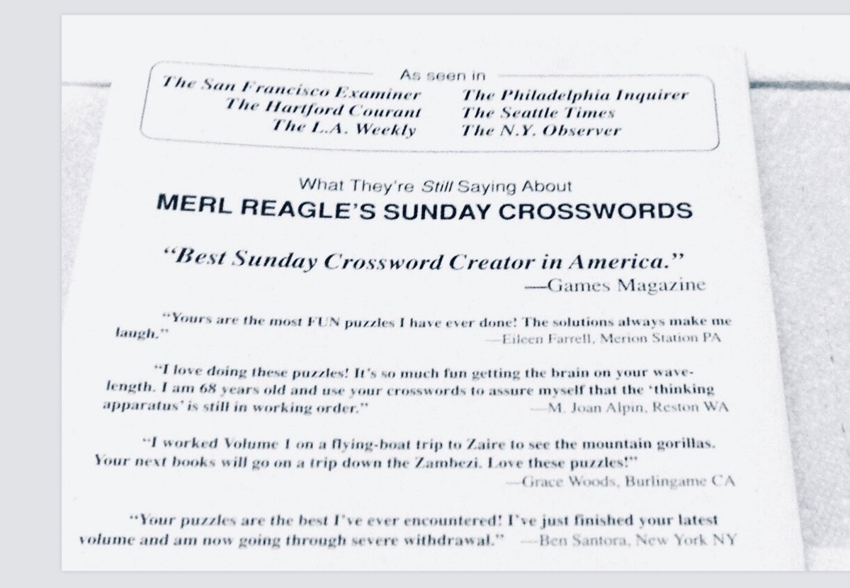 MERL REAGLE S SUNDAY CROSSWORDS VOL 5 AUTOGRAPHED 1ST EDITION NEW ONLY COPY MERL REAGLE S SUNDAY CROSSWORDS VOL 5 AUTOGRAPHED 1ST EDITION NEW ONLY COPY