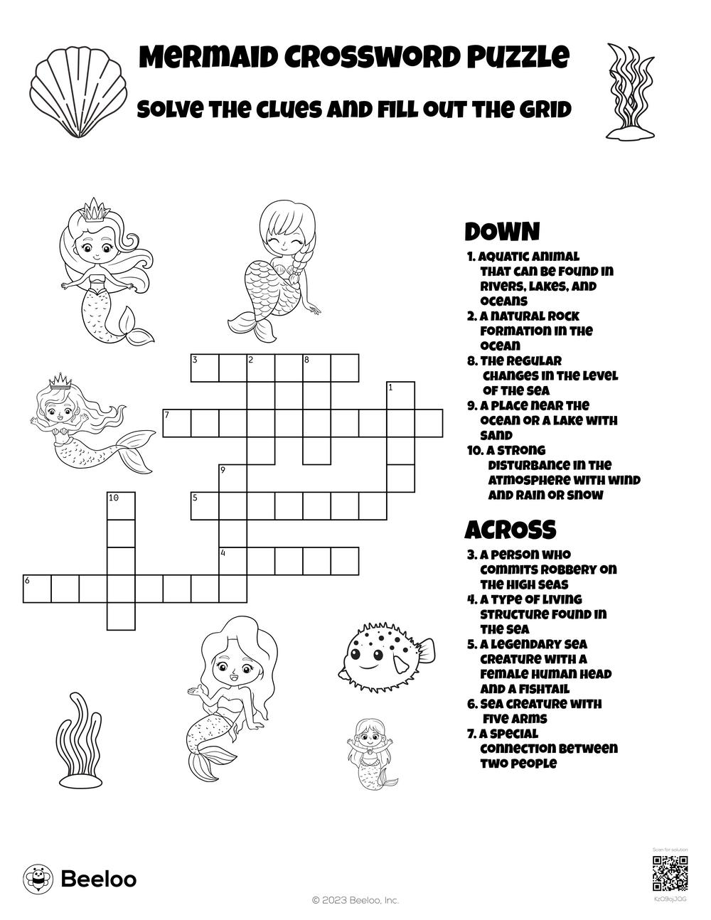 Mermaid Crossword Puzzle Beeloo Printable Crafts And Activities For Kids