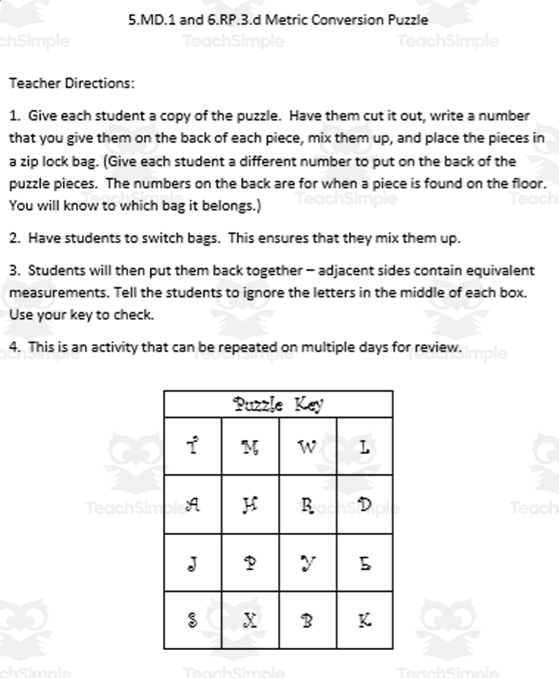 Metric Conversions Puzzle For Student Practice