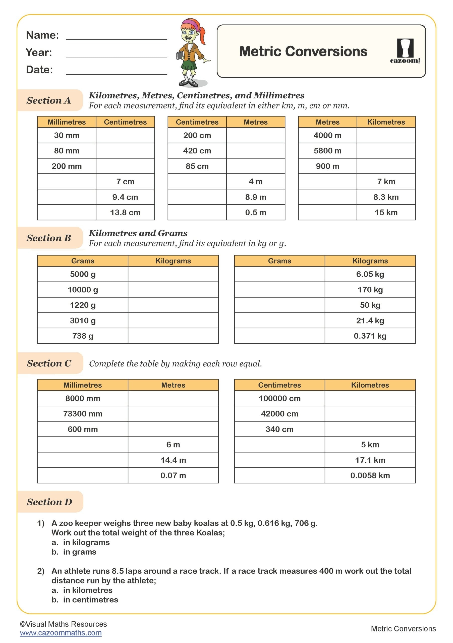Metric Conversions Worksheet Key Stage 2 PDF Measurement Worksheets