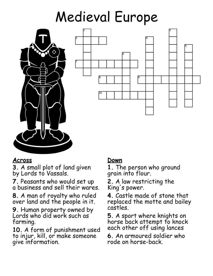 Printable Middle Ages Crossword Puzzle