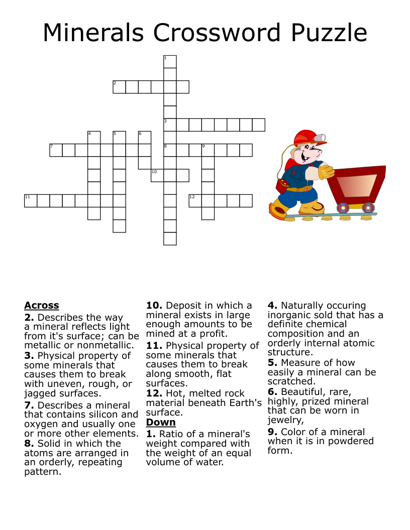 Minerals Crossword Puzzle WordMint