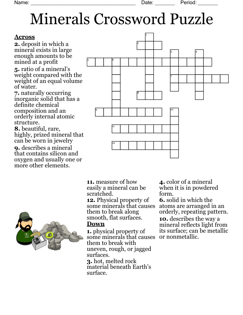 Minerals Crossword Puzzle WordMint