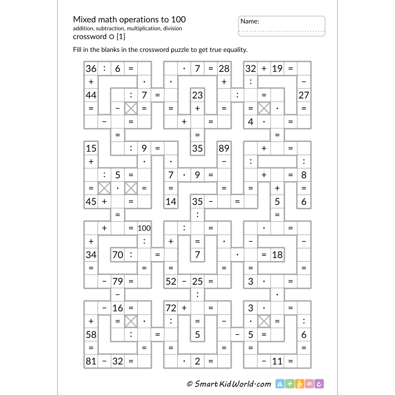 Mixed Math Operations To 100 4 Operations Mixed Math Crossword Puzzles Series 1 1 SmartKidWorld Mixed Math Operations To 100 4 Operations Mixed Math Crossword Puzzles Series 1 1 SmartKidWorld