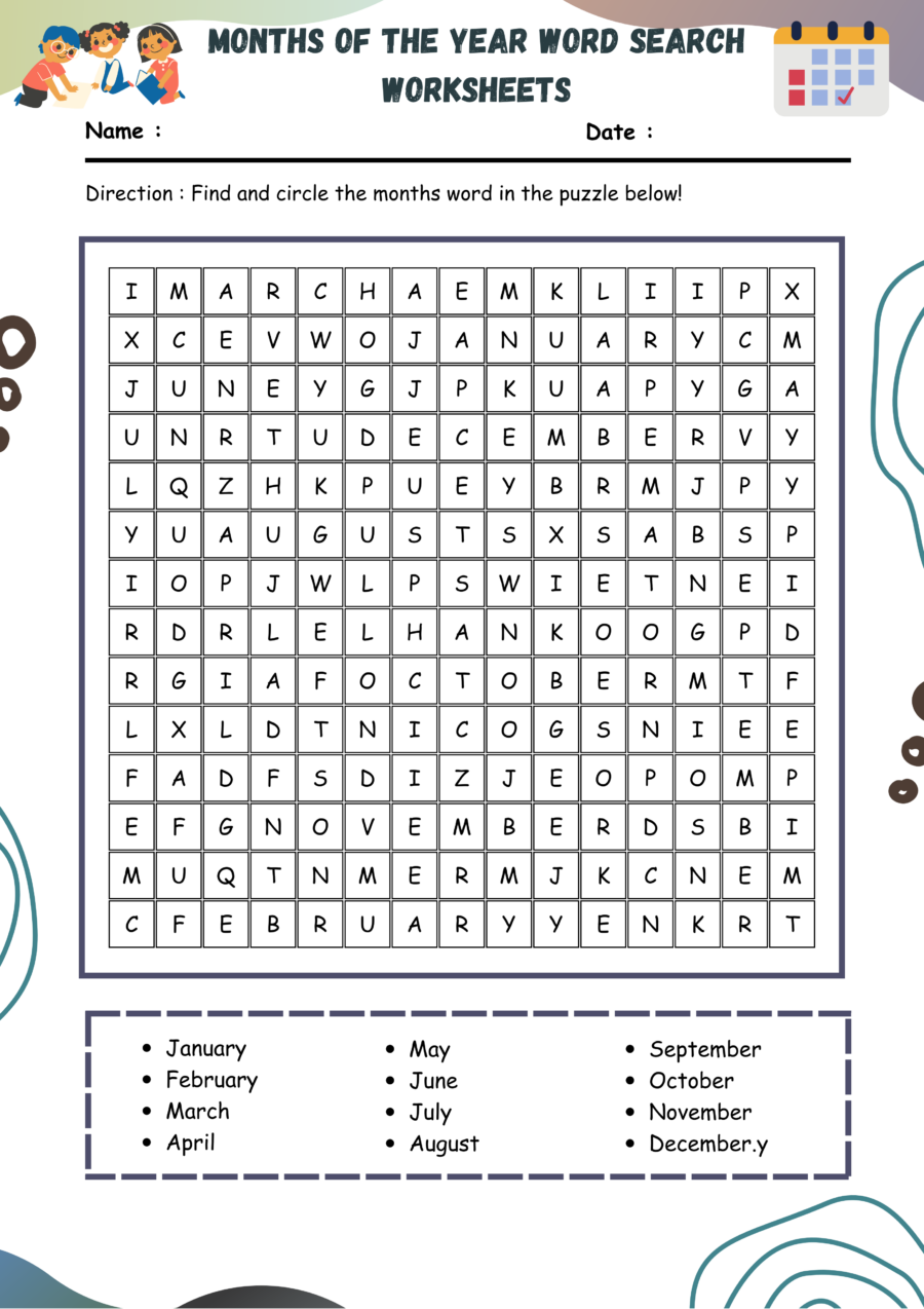 Months Of The Year Word Search Worksheets WorksheetsGO