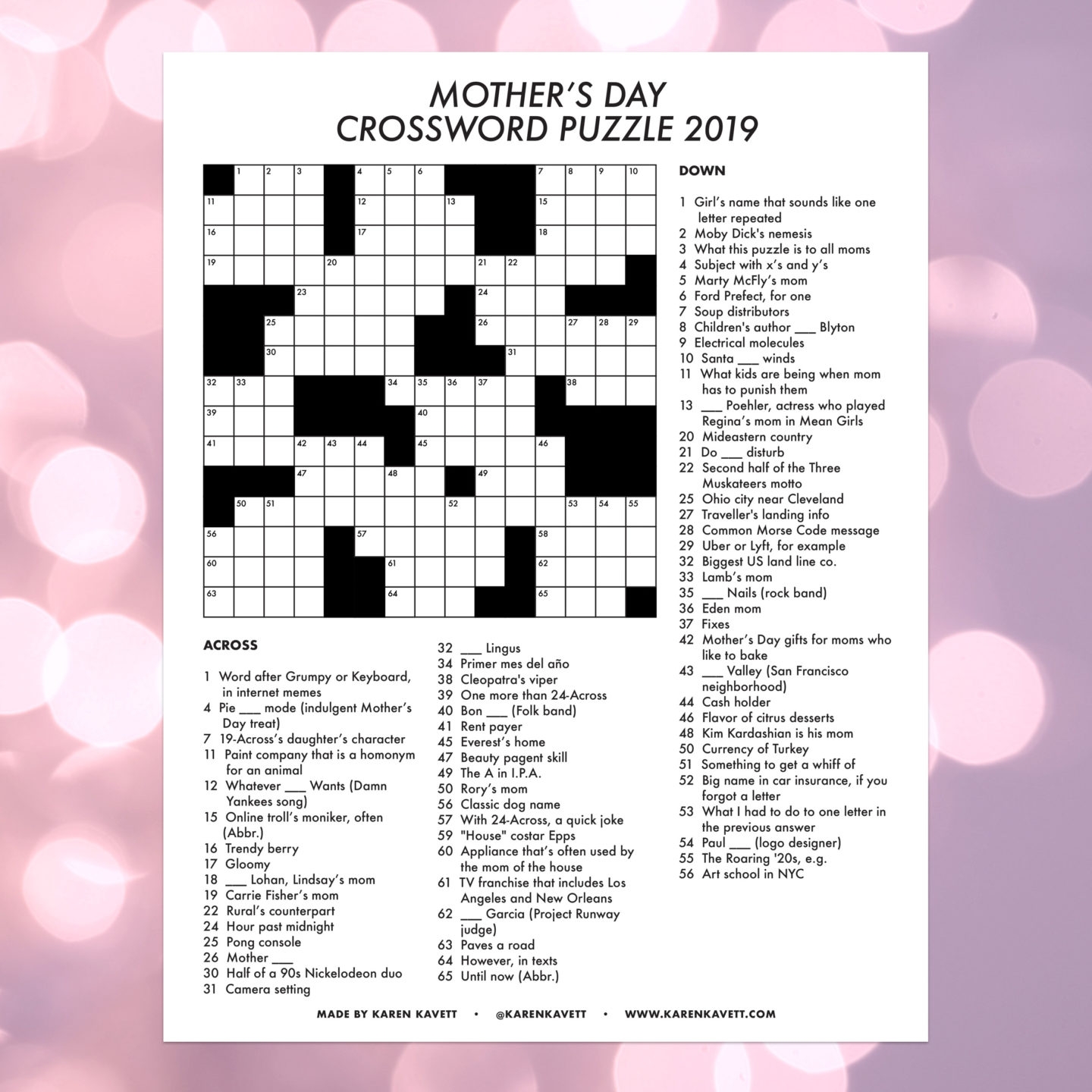 Mother s Day Crossword Puzzle 2019 Karen Kavett Mother s Day Crossword Puzzle 2019 Karen Kavett