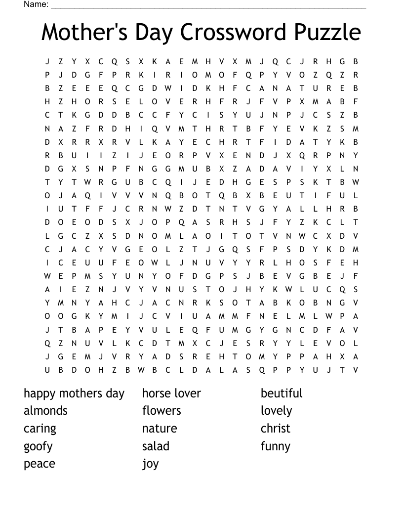 Mother s Day Crossword Puzzle Word Search WordMint Mother s Day Crossword Puzzle Word Search WordMint