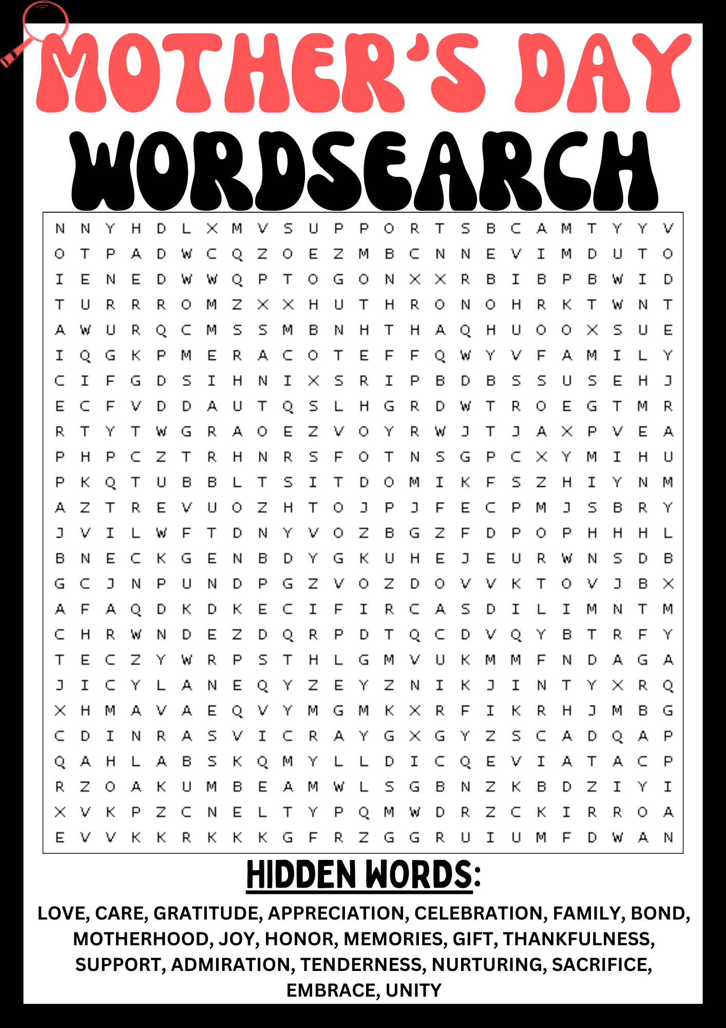 MOTHER S DAY Wordsearch Puzzle Worksheet Printables Activity 