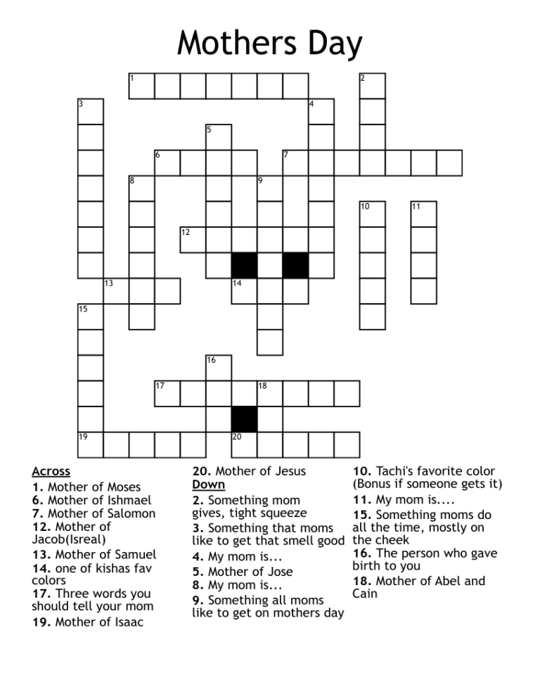 Mothers Day Crossword WordMint