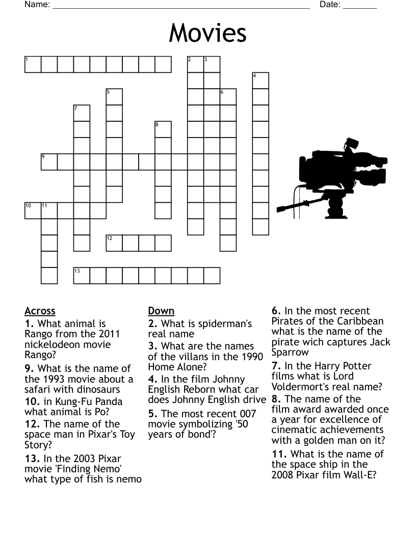 Movie Trivia Crossword WordMint