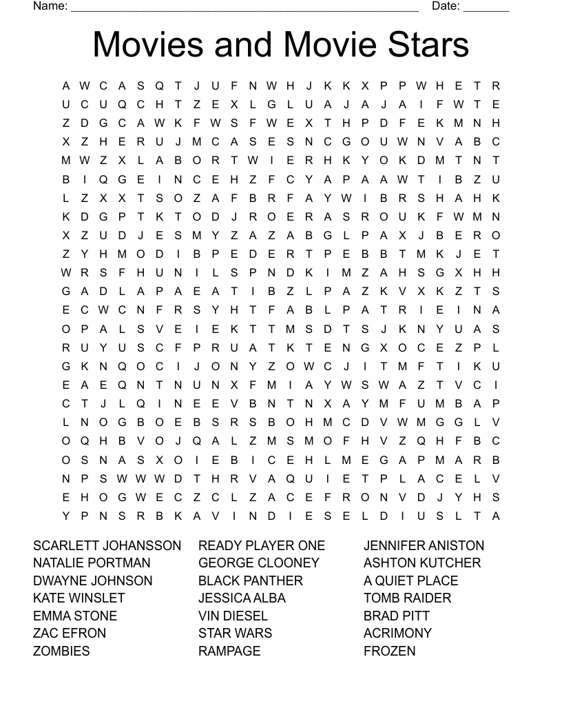 Movies And Movie Stars Word Search WordMint Movies And Movie Stars Word Search WordMint