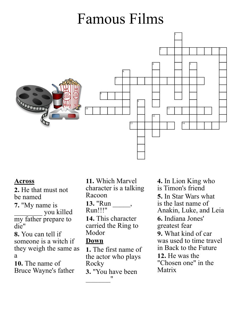 Movies Crosswords Word Searches Bingo Cards WordMint