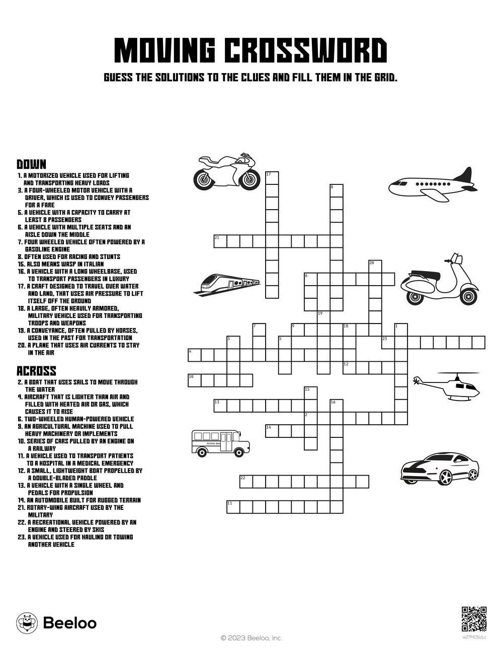 Moving Crossword Beeloo Printable Crafts And Activities For Kids