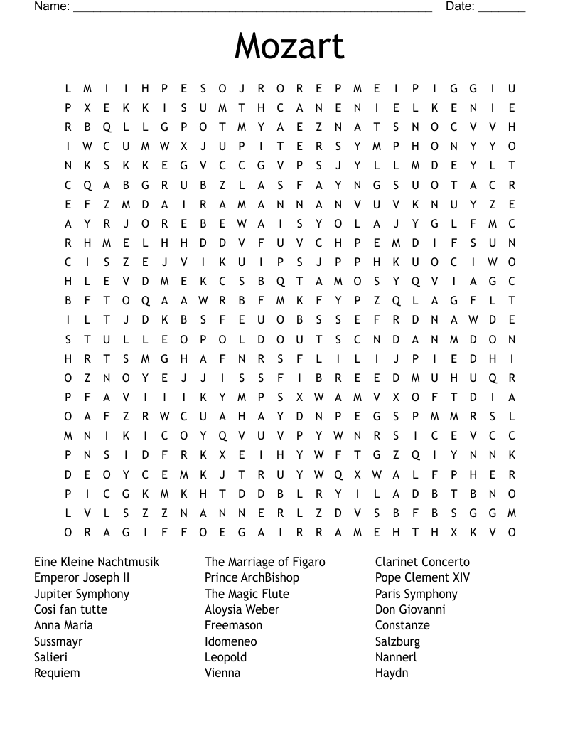 Mozart Word Search WordMint