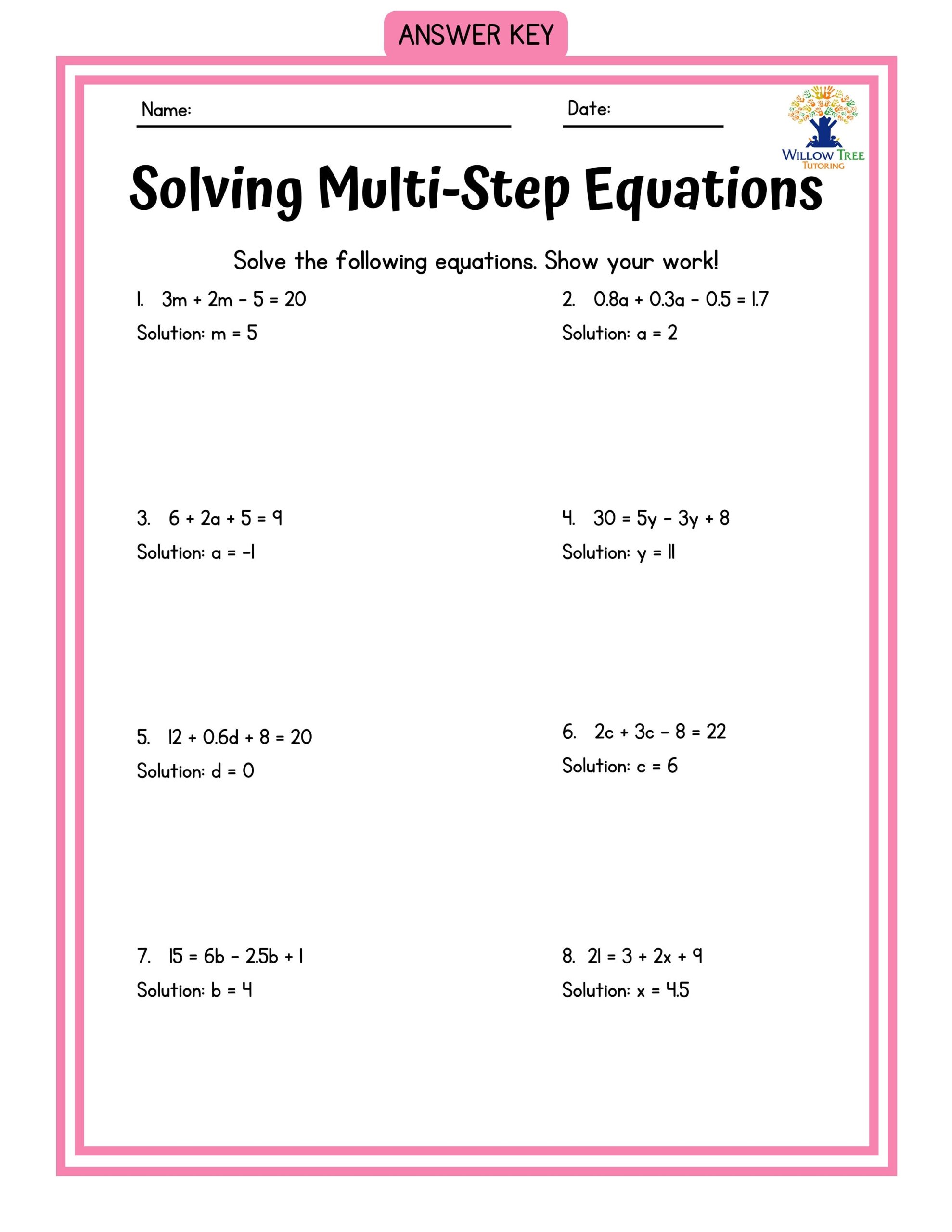 Multi Step Equations Worksheet Solve Complex Math Problems Easily