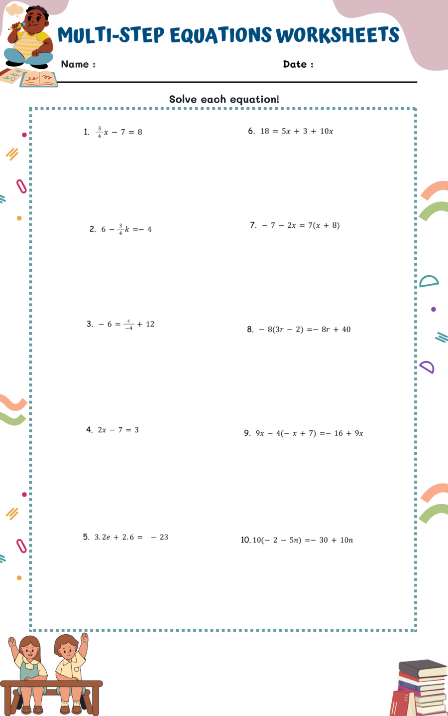 Multi step Equations Worksheets WorksheetsGO